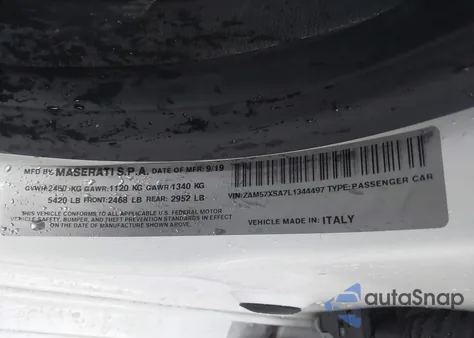 2020 Maserati Ghibli из США, поврежденный, VIN ZAM57XSA7L1344497